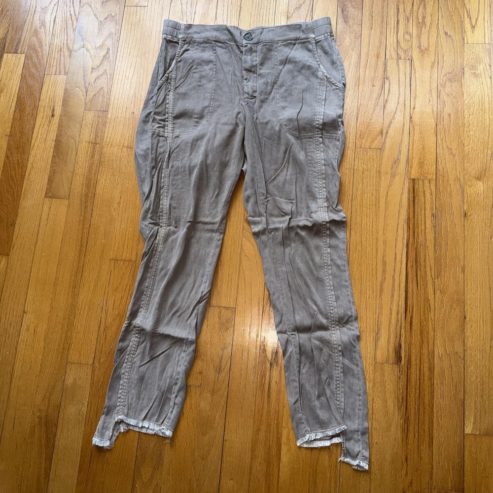 XCVI Pants L Raw Hem Boho Pants Elastic Waist Lightweight Stretch Casual Beachy